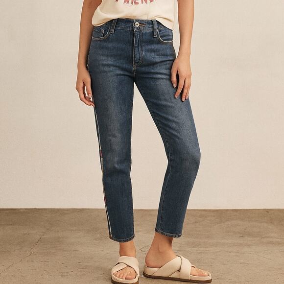 Anthropologie Pilcro Embroidered Side-Stripe Boyfriend Jeans - Picture 1 of 8